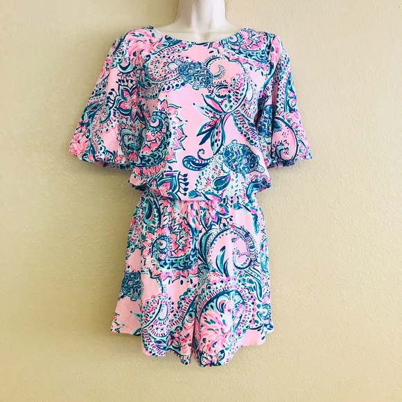 Lilly Pulitzer Britton Romper Pink Tropics Tint - Picture 4 of 5